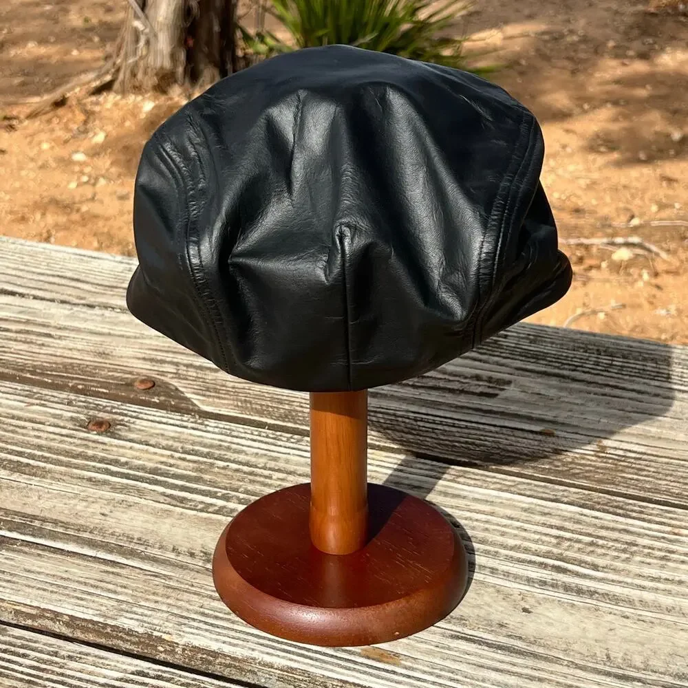 Y2K Faux Leather Cabbie Hat L Structured Newsboy Cap Country Gentleman USA Made